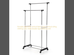 이동식 조절 가능 수직 천 스탠드, 수직 롤링 옷걸이, 금속 2단 옷걸이